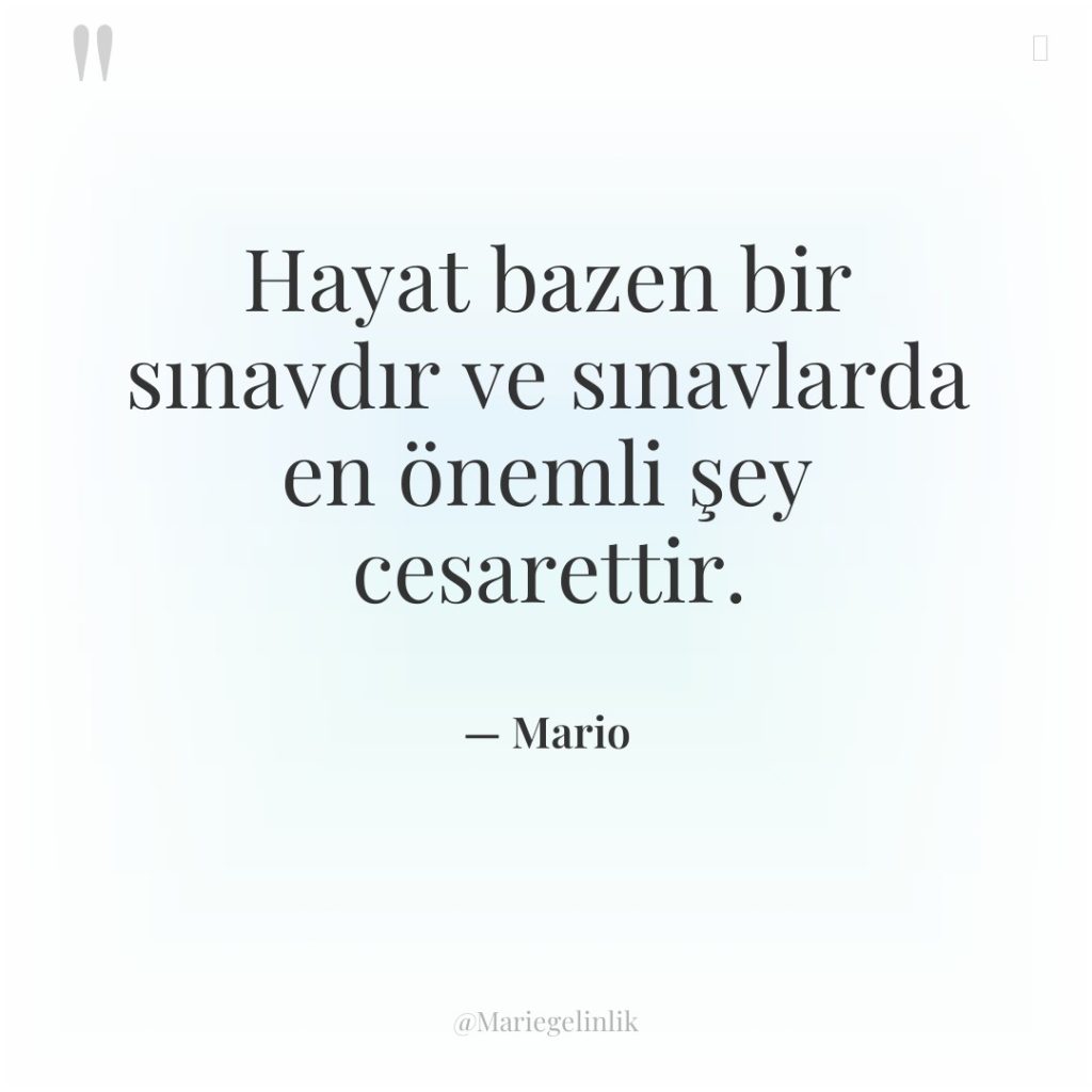 Hayat bazen bir sınavdır ve sınavlarda en önemli şey cesarettir.