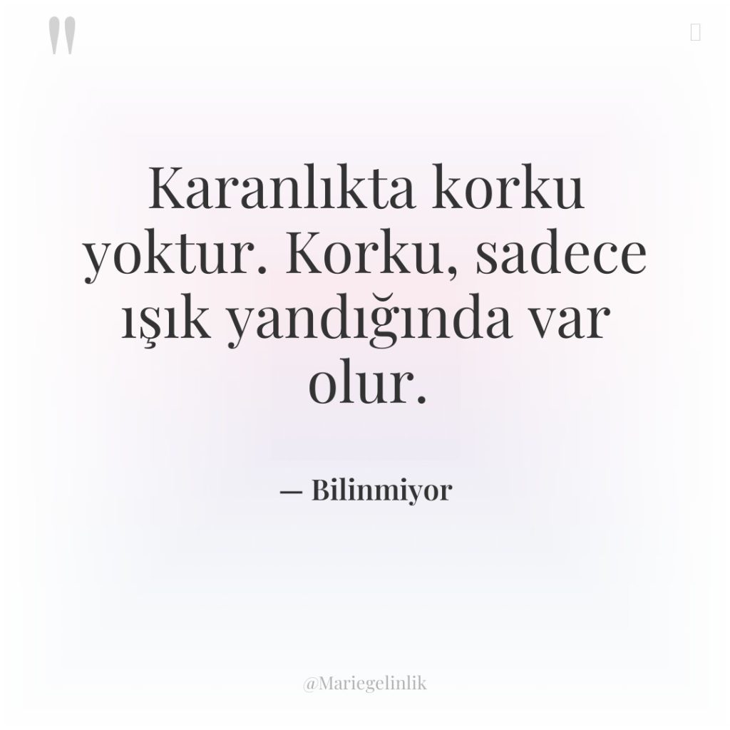 Karanlıkta korku yoktur. Korku, sadece ışık yandığında var olur.