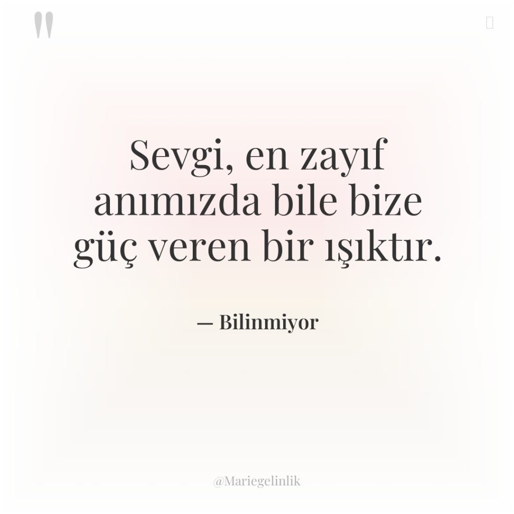 Sevgi, en zayıf anımızda bile bize güç veren bir ışıktır.