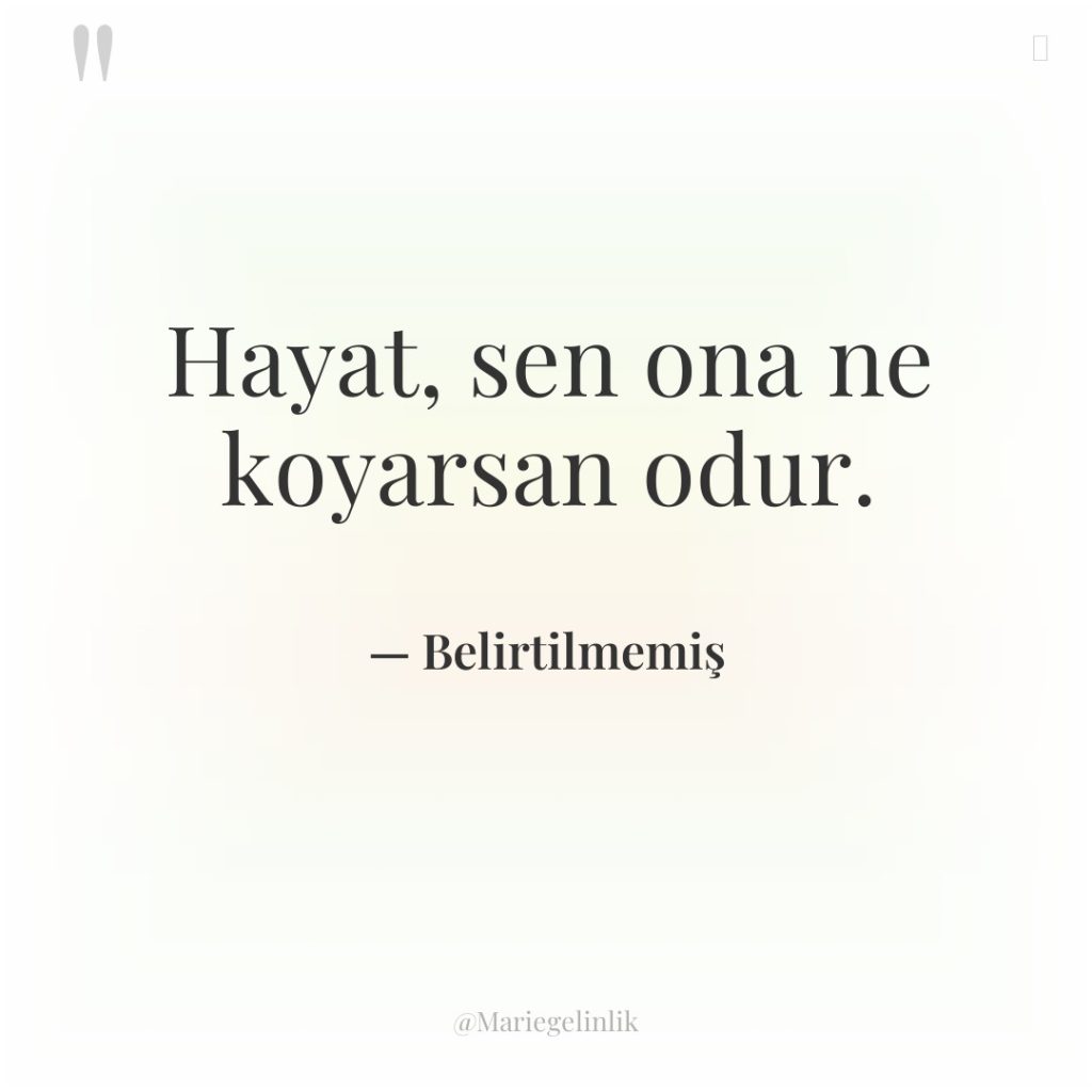 Hayat, sen ona ne koyarsan odur.