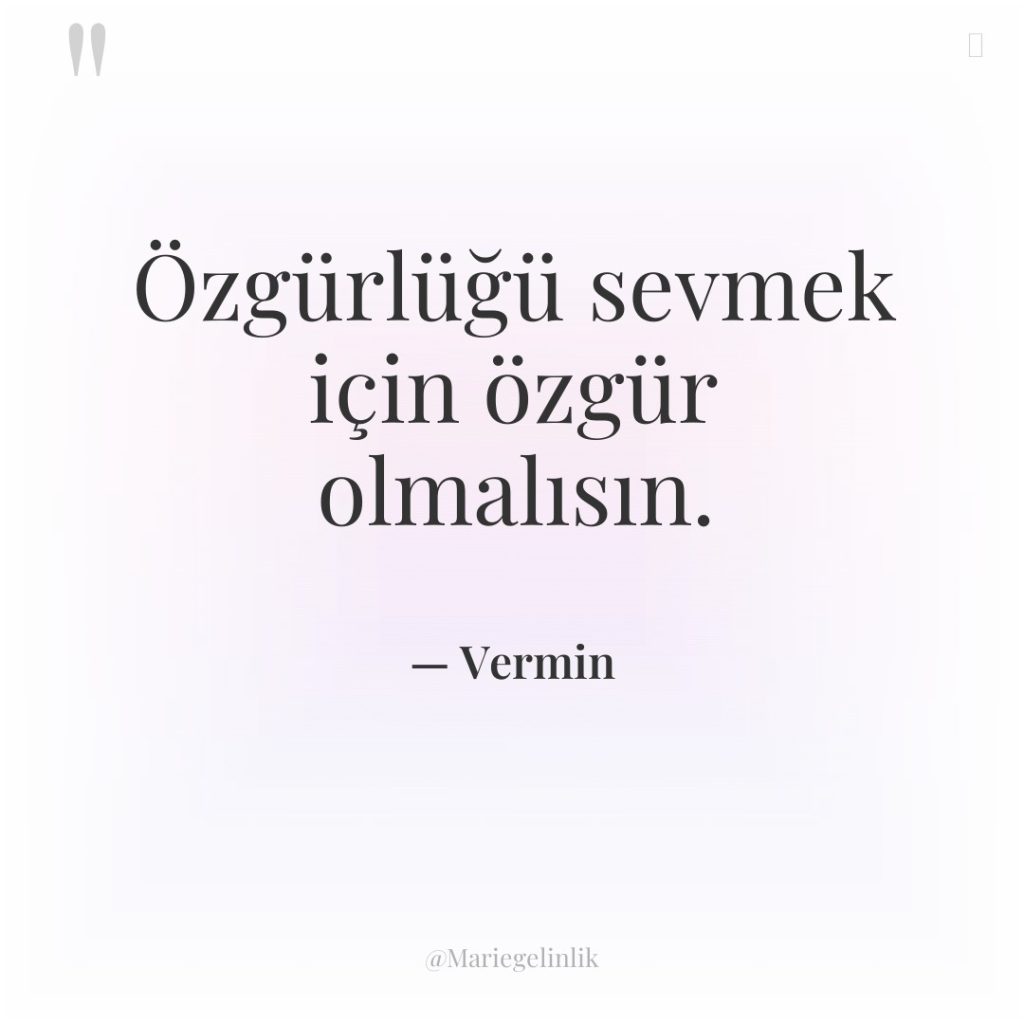 Özgürlüğü sevmek için özgür olmalısın.