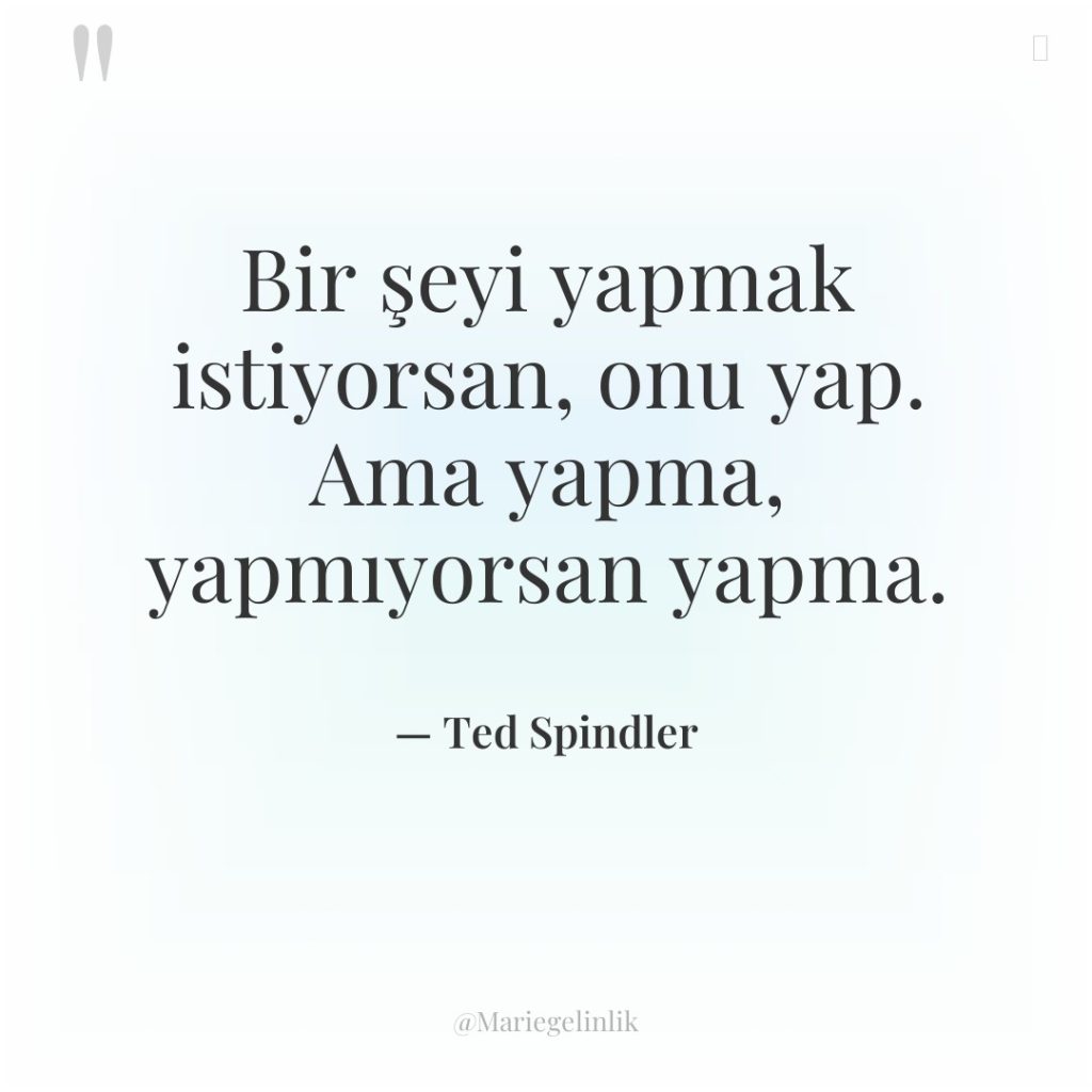 Bir şeyi yapmak istiyorsan, onu yap. Ama yapma, yapmıyorsan yapma.