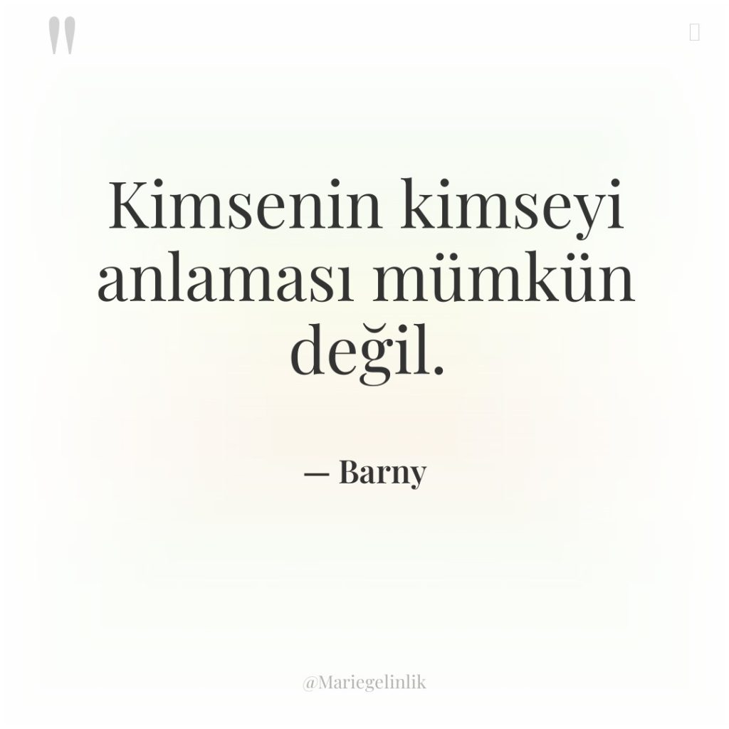 Kimsenin kimseyi anlaması mümkün değil.