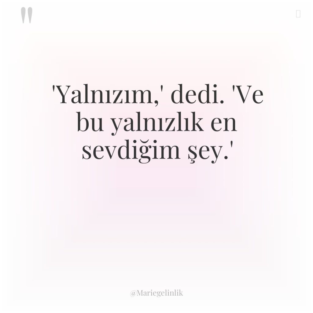 ‘Yalnızım,’ dedi. ‘Ve bu yalnızlık en sevdiğim şey.’