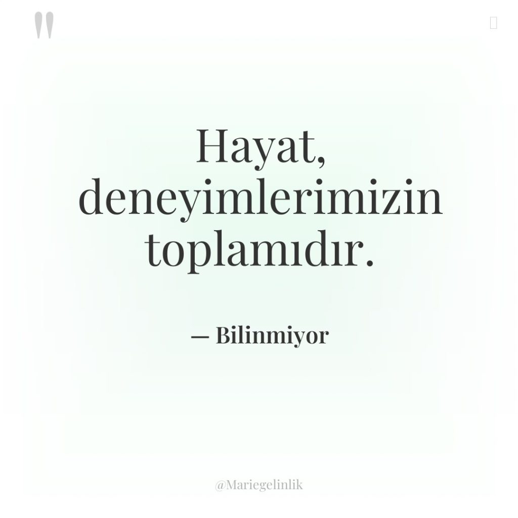 Hayat, deneyimlerimizin toplamıdır.