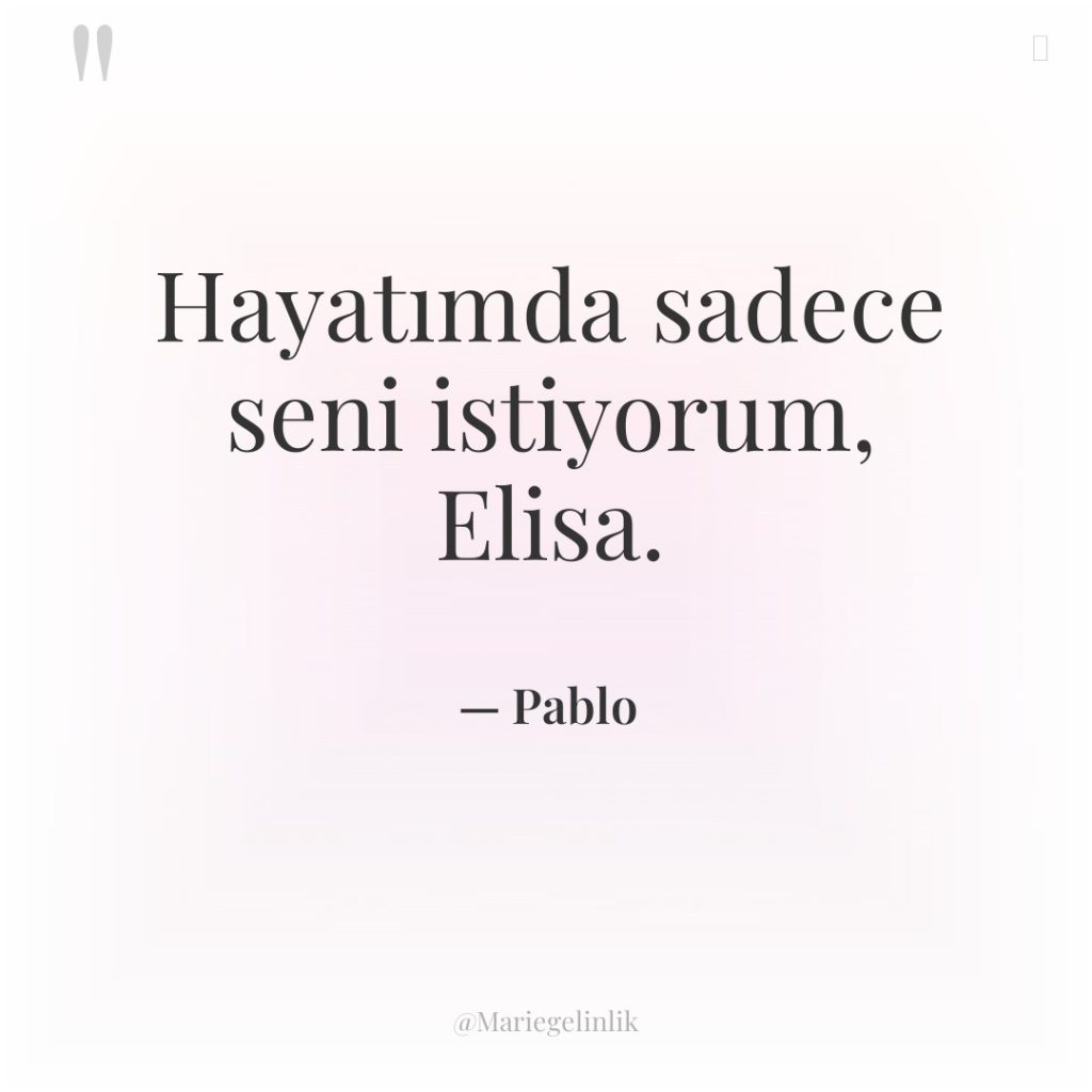 Hayatımda sadece seni istiyorum, Elisa.