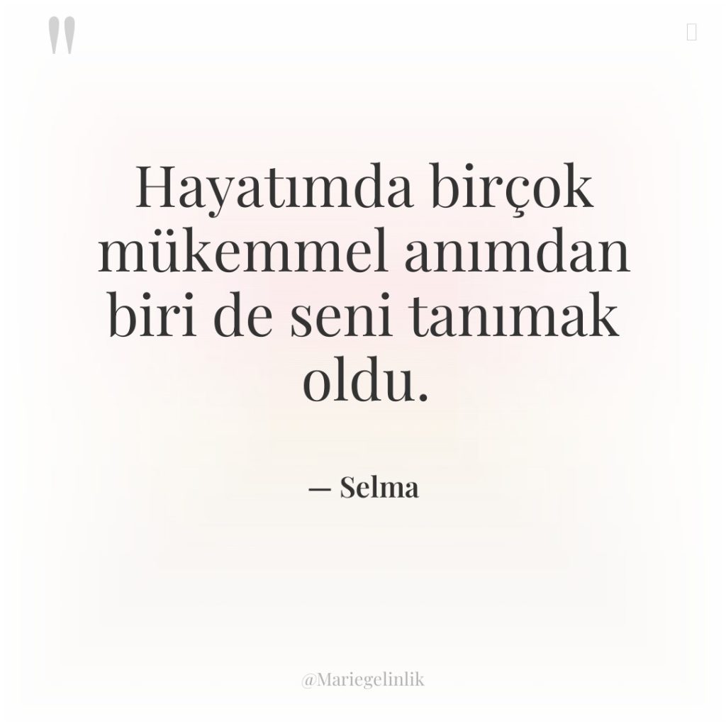 Hayatımda birçok mükemmel anımdan biri de seni tanımak oldu.