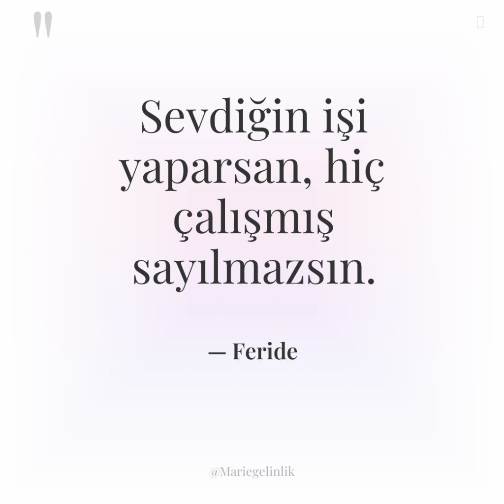 Sevdiğin işi yaparsan, hiç çalışmış sayılmazsın.