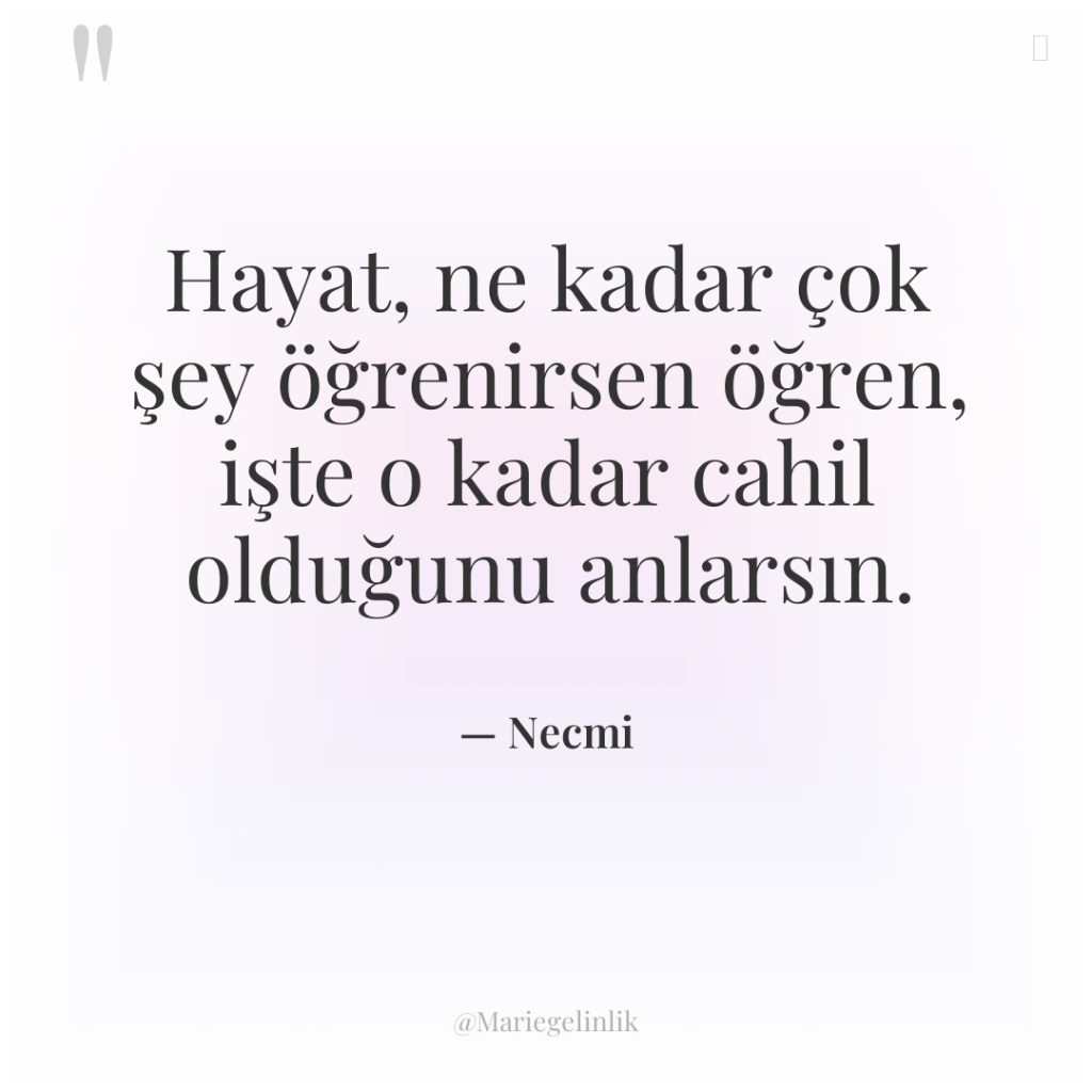 Hayat, ne kadar çok şey öğrenirsen öğren, işte o kadar…
