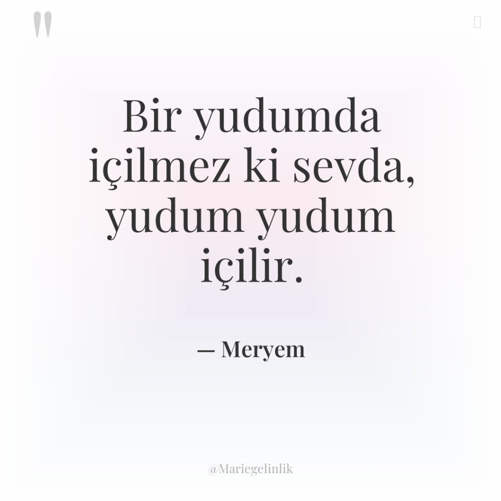 Bir yudumda içilmez ki sevda, yudum yudum içilir.