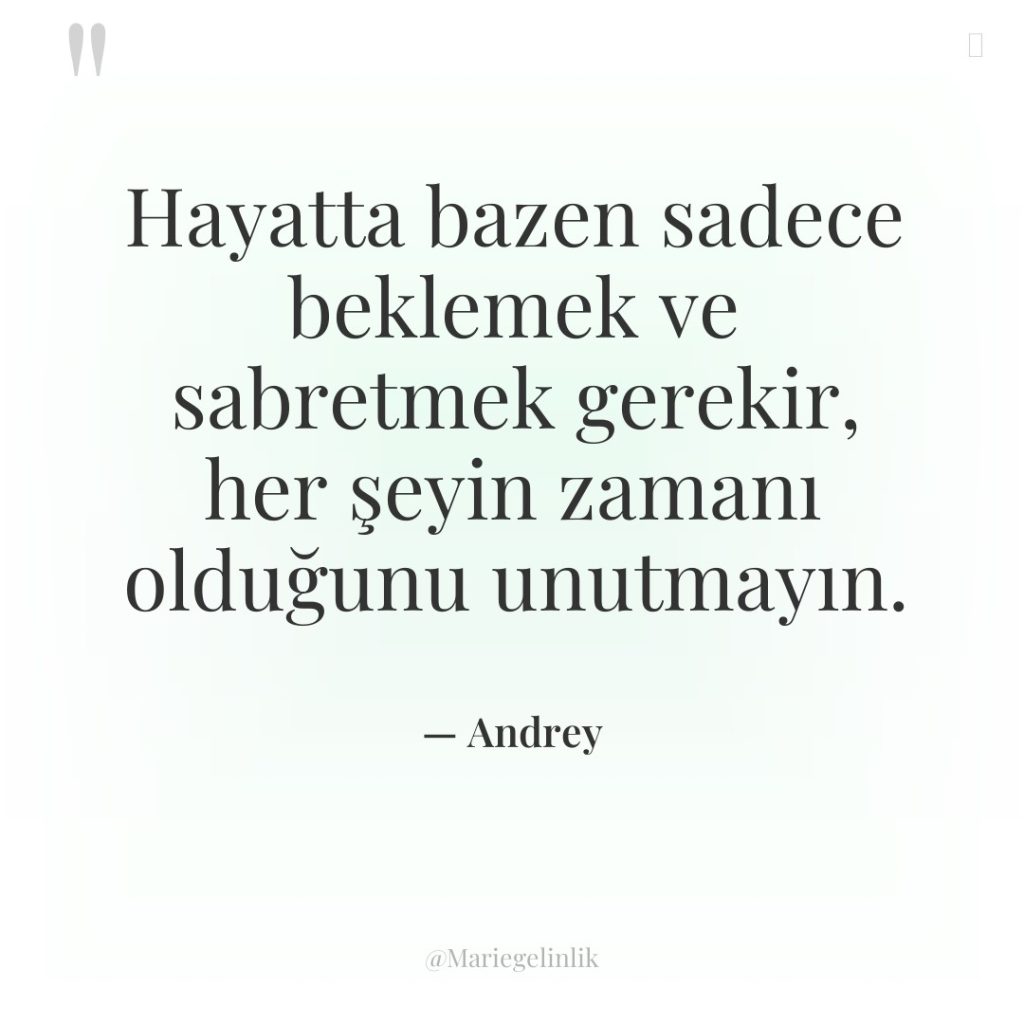Hayatta bazen sadece beklemek ve sabretmek gerekir, her şeyin zamanı…