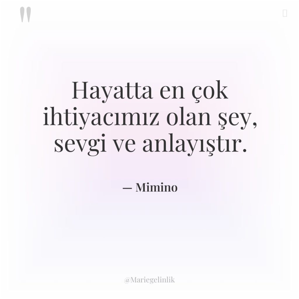 Hayatta en çok ihtiyacımız olan şey, sevgi ve anlayıştır.