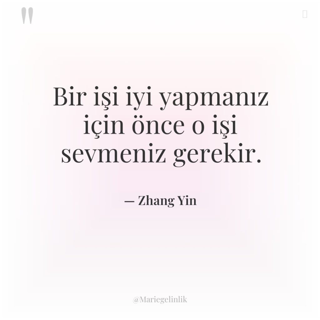 Bir işi iyi yapmanız için önce o işi sevmeniz gerekir.