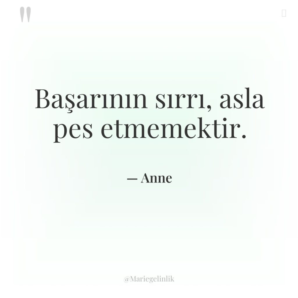 Başarının sırrı, asla pes etmemektir.