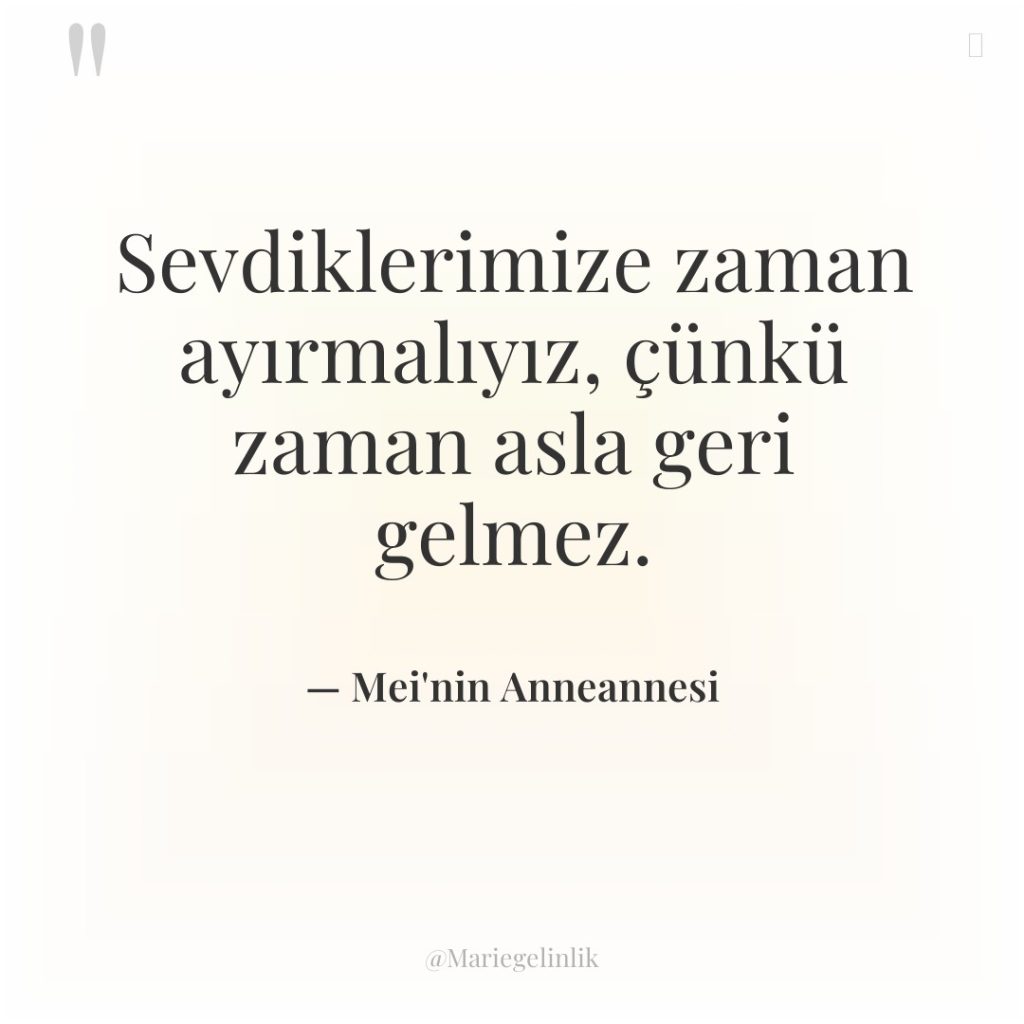 Sevdiklerimize zaman ayırmalıyız, çünkü zaman asla geri gelmez.