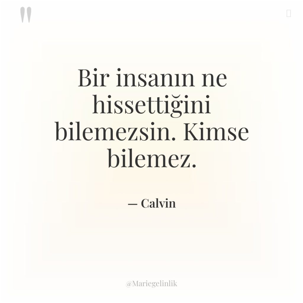 Bir insanın ne hissettiğini bilemezsin. Kimse bilemez.