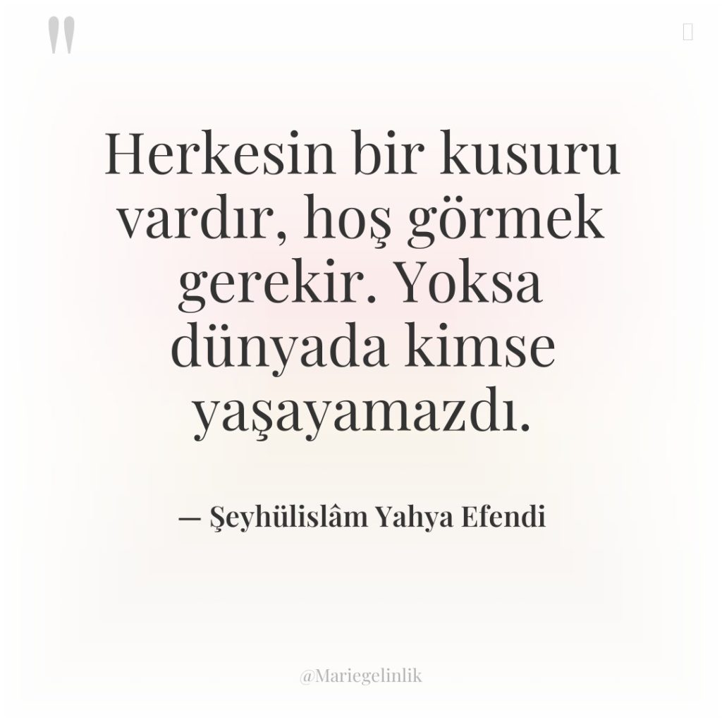 Herkesin bir kusuru vardır, hoş görmek gerekir. Yoksa dünyada kimse…