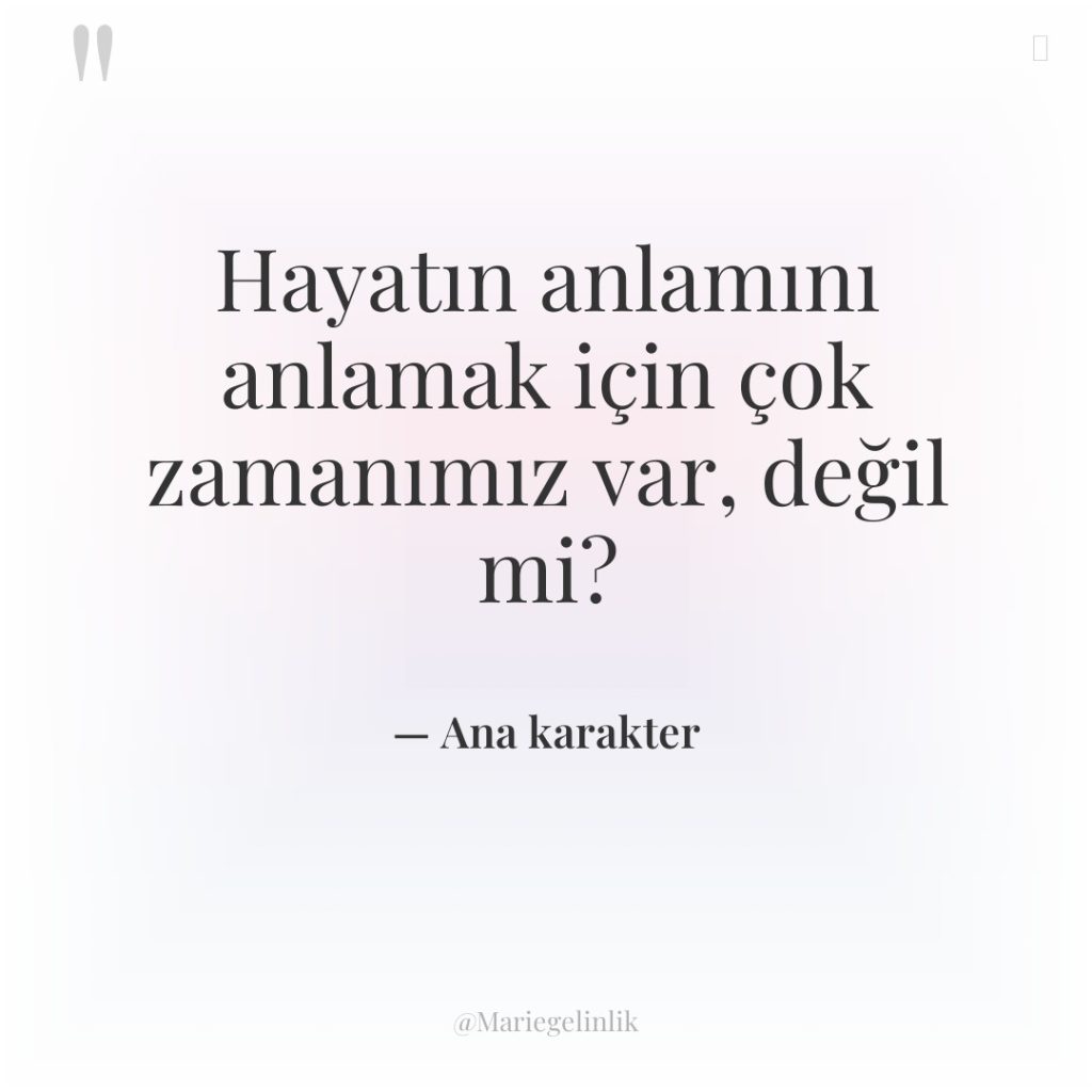 Hayatın anlamını anlamak için çok zamanımız var, değil mi?