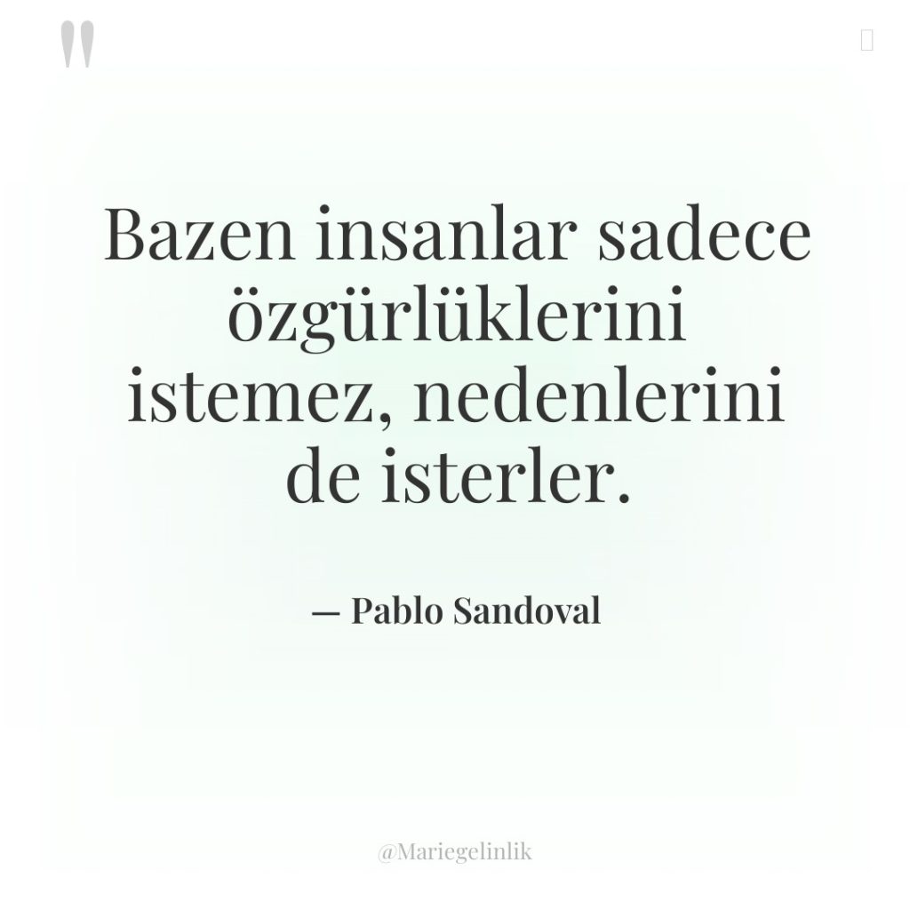 Bazen insanlar sadece özgürlüklerini istemez, nedenlerini de isterler.