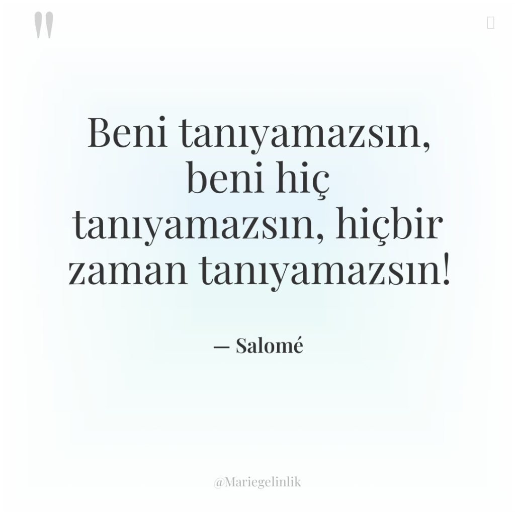 Beni tanıyamazsın, beni hiç tanıyamazsın, hiçbir zaman tanıyamazsın!