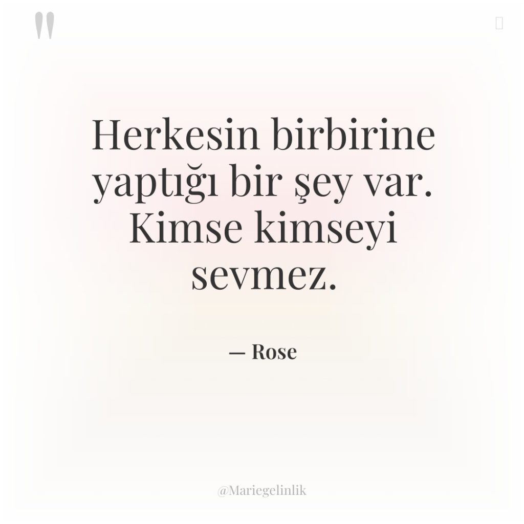 Herkesin birbirine yaptığı bir şey var. Kimse kimseyi sevmez.