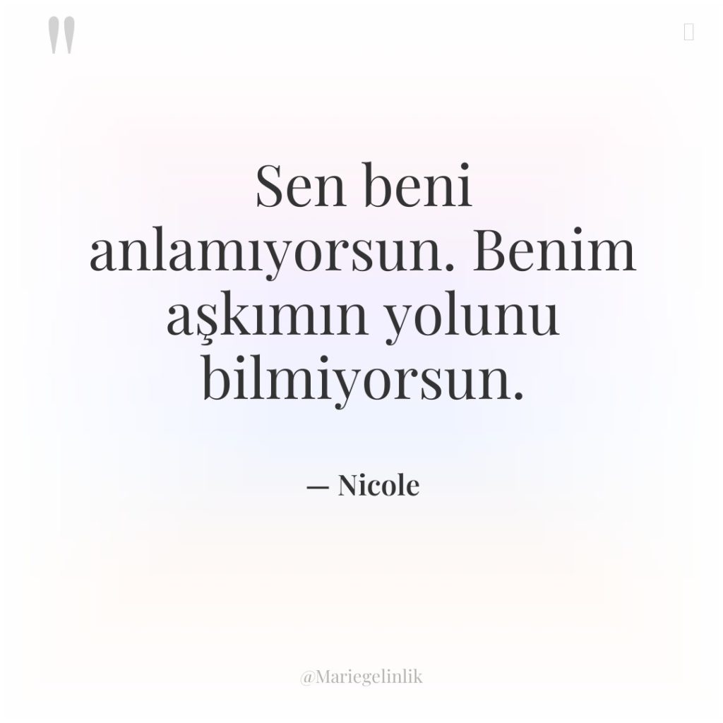 Sen beni anlamıyorsun. Benim aşkımın yolunu bilmiyorsun.