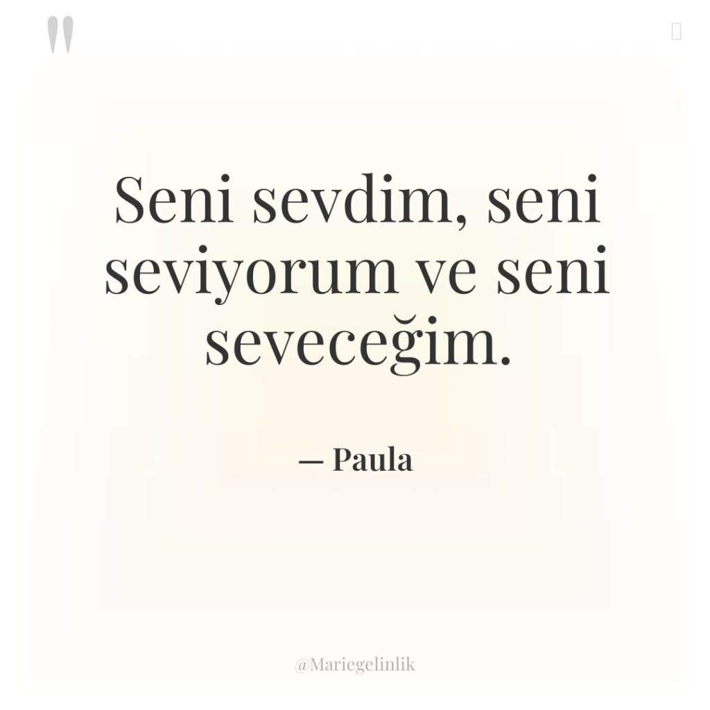 Seni sevdim, seni seviyorum ve seni seveceğim.