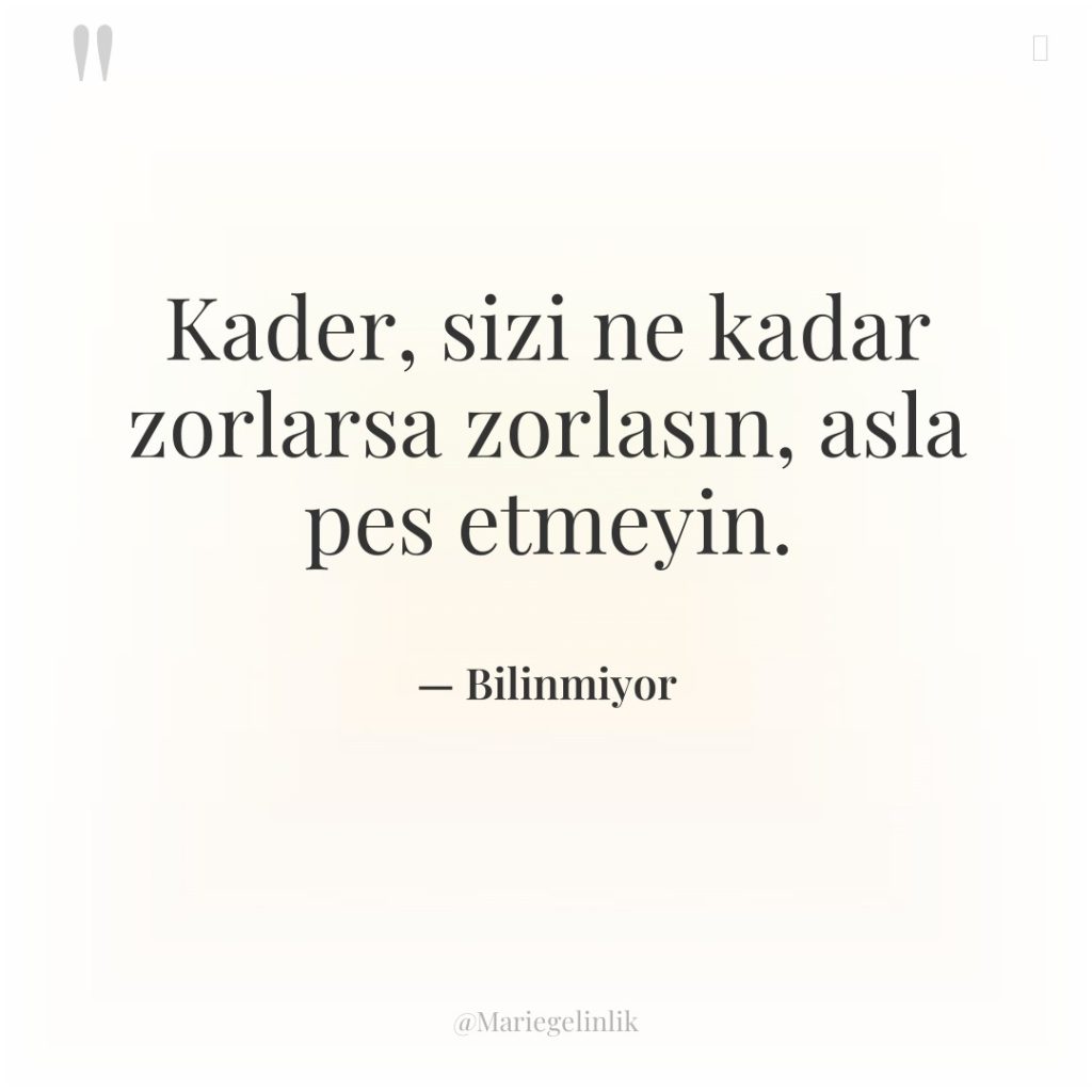 Kader, sizi ne kadar zorlarsa zorlasın, asla pes etmeyin.