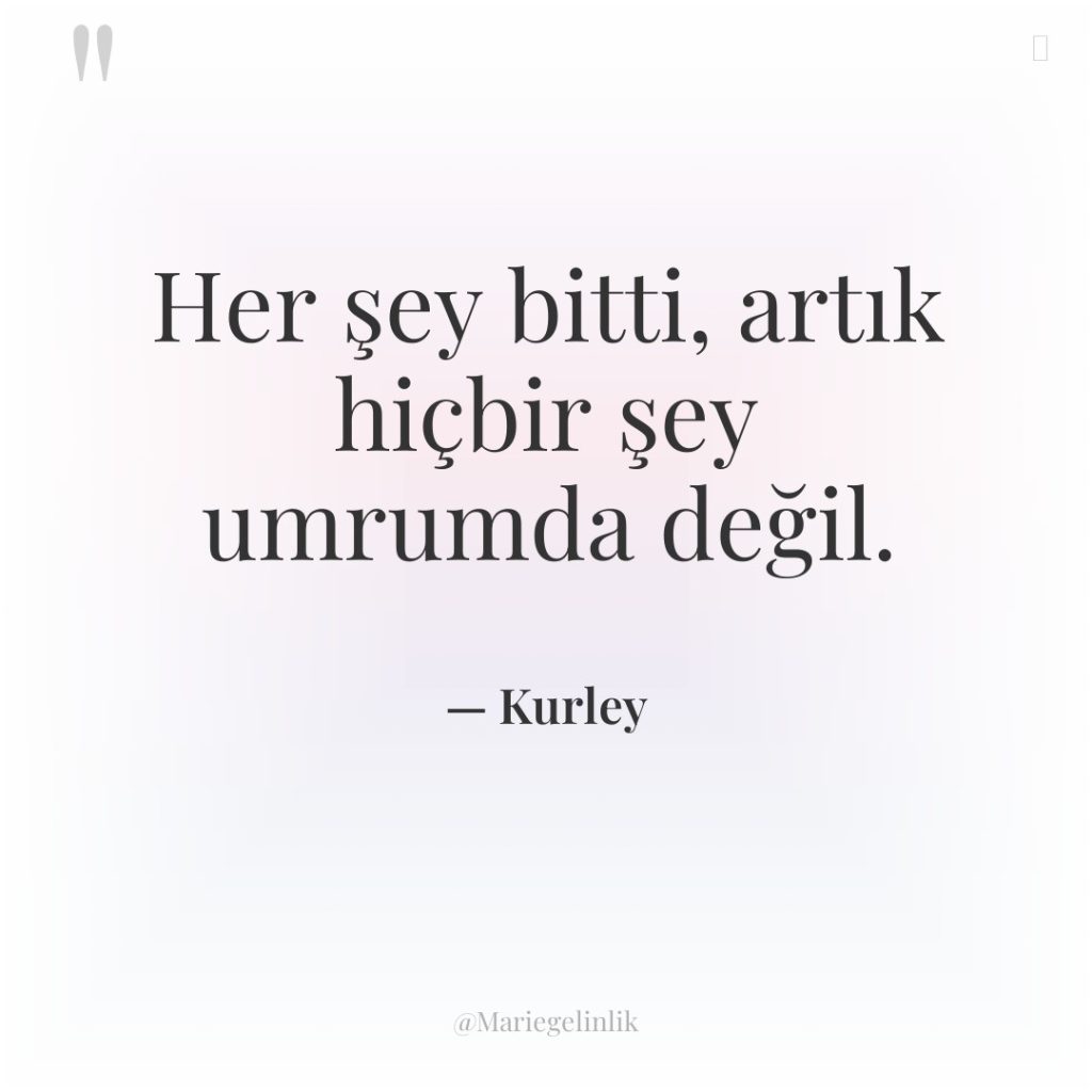 Her şey bitti, artık hiçbir şey umrumda değil.