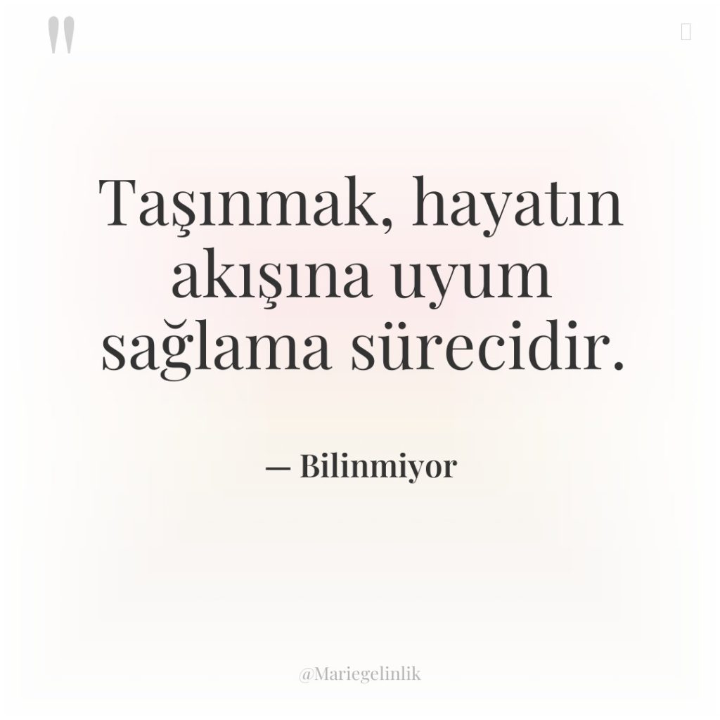 Taşınmak, hayatın akışına uyum sağlama sürecidir.