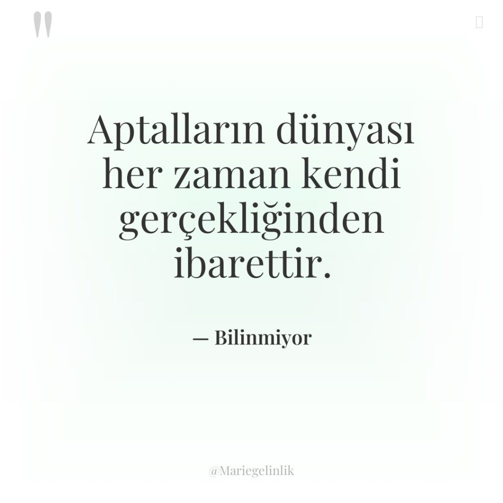 Aptalların dünyası her zaman kendi gerçekliğinden ibarettir.