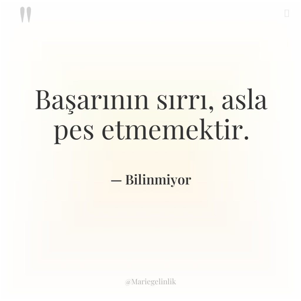 Başarının sırrı, asla pes etmemektir.