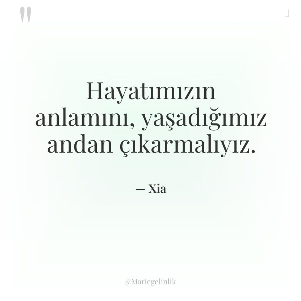 Hayatımızın anlamını, yaşadığımız andan çıkarmalıyız.