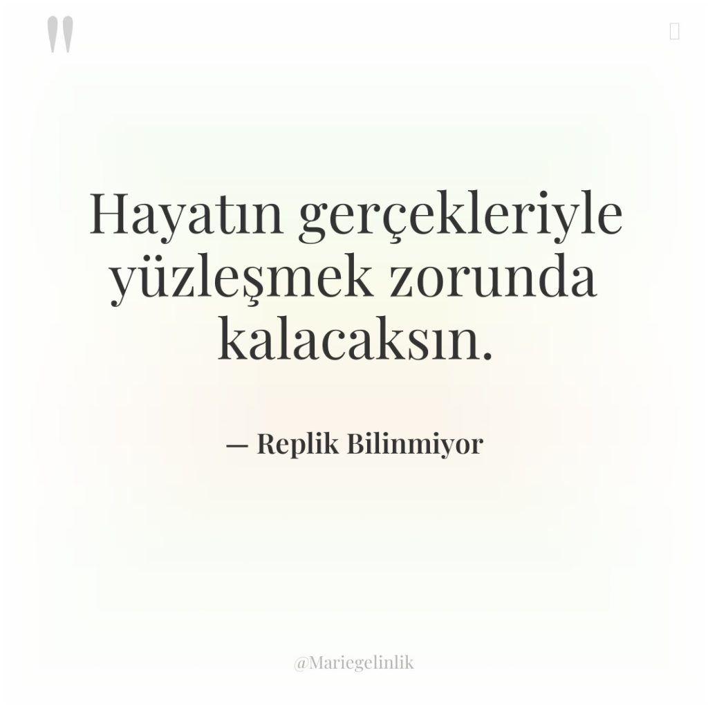 Hayatın gerçekleriyle yüzleşmek zorunda kalacaksın.