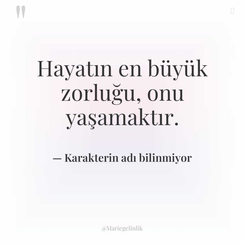 Hayatın en büyük zorluğu, onu yaşamaktır.