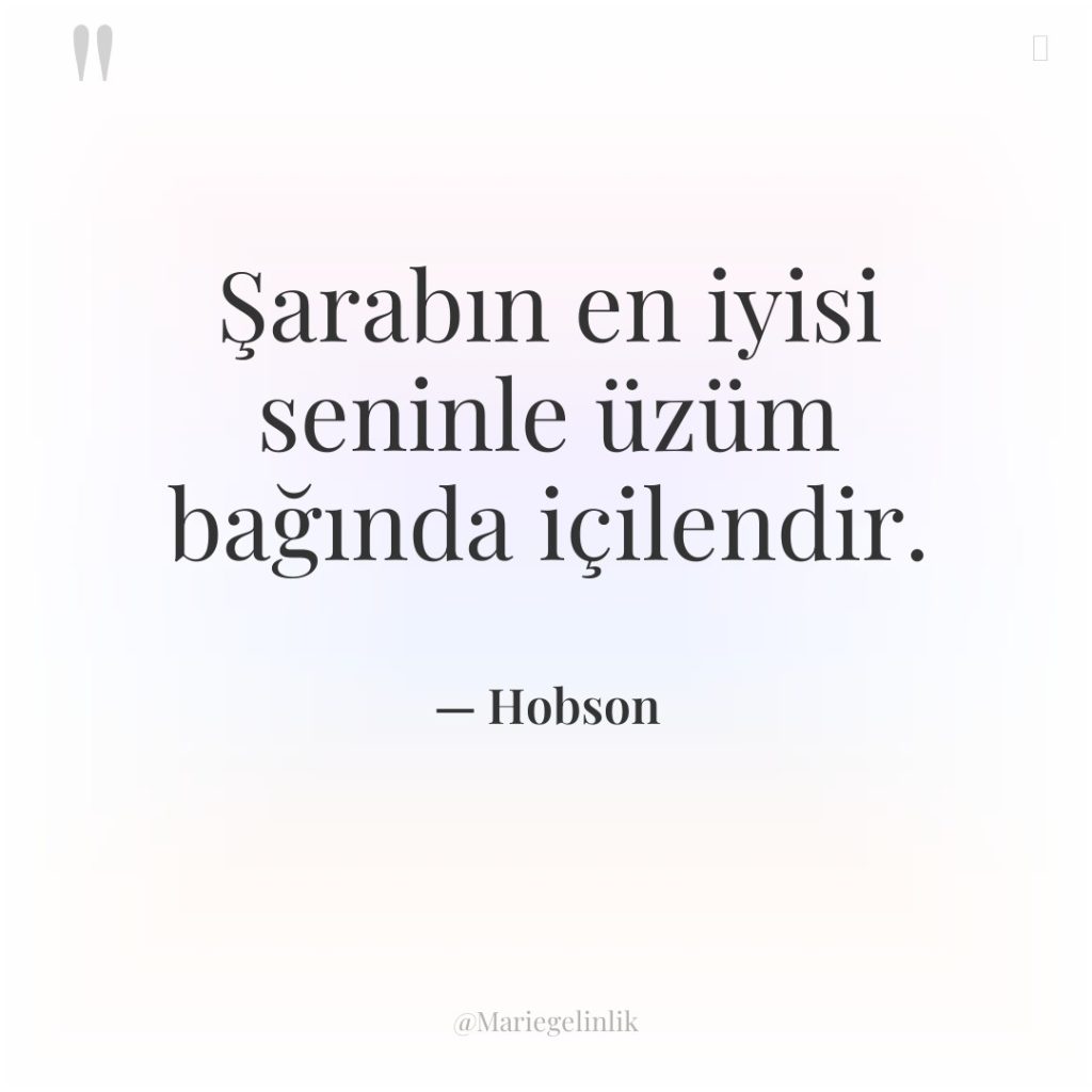 Şarabın en iyisi seninle üzüm bağında içilendir.