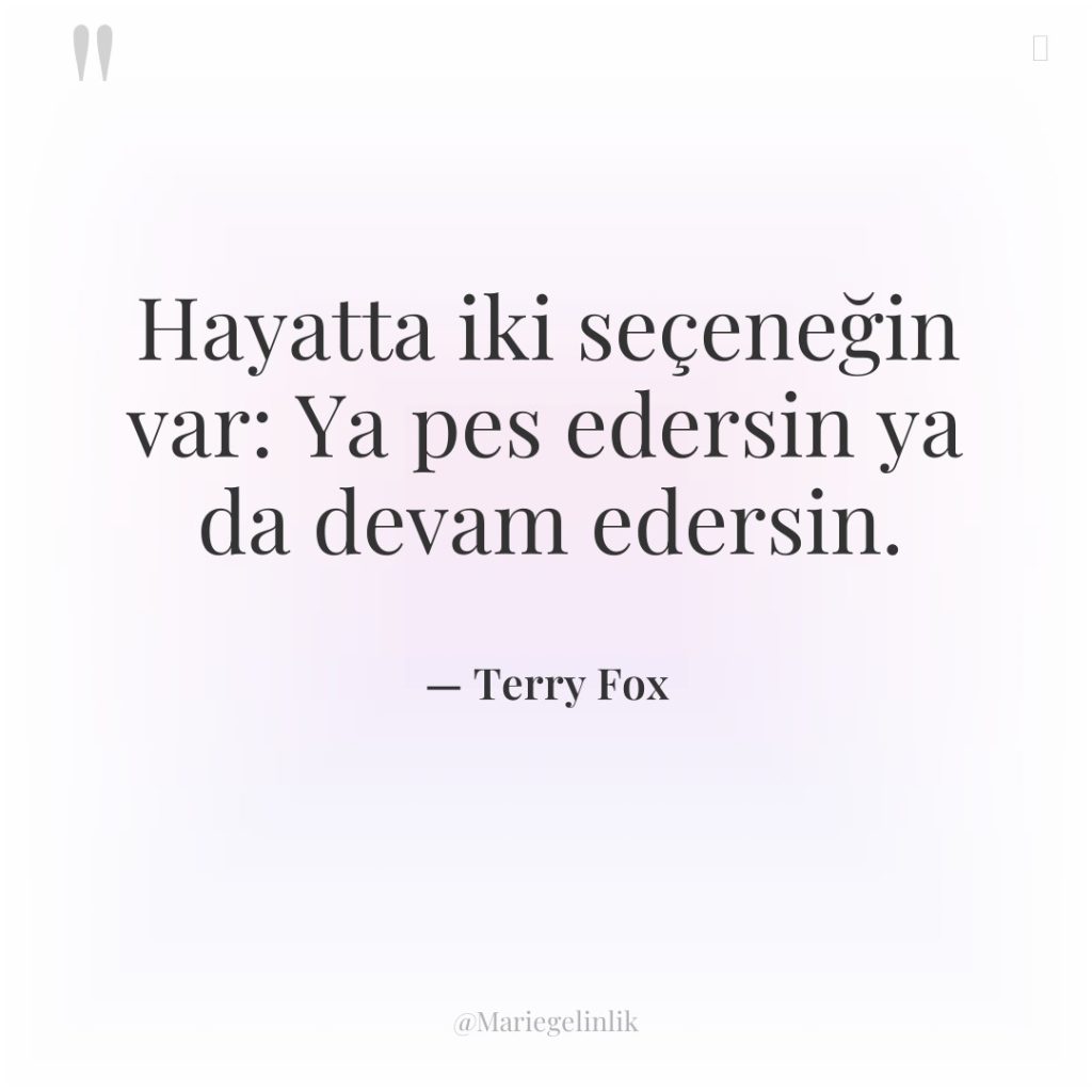 Hayatta iki seçeneğin var: Ya pes edersin ya da devam…