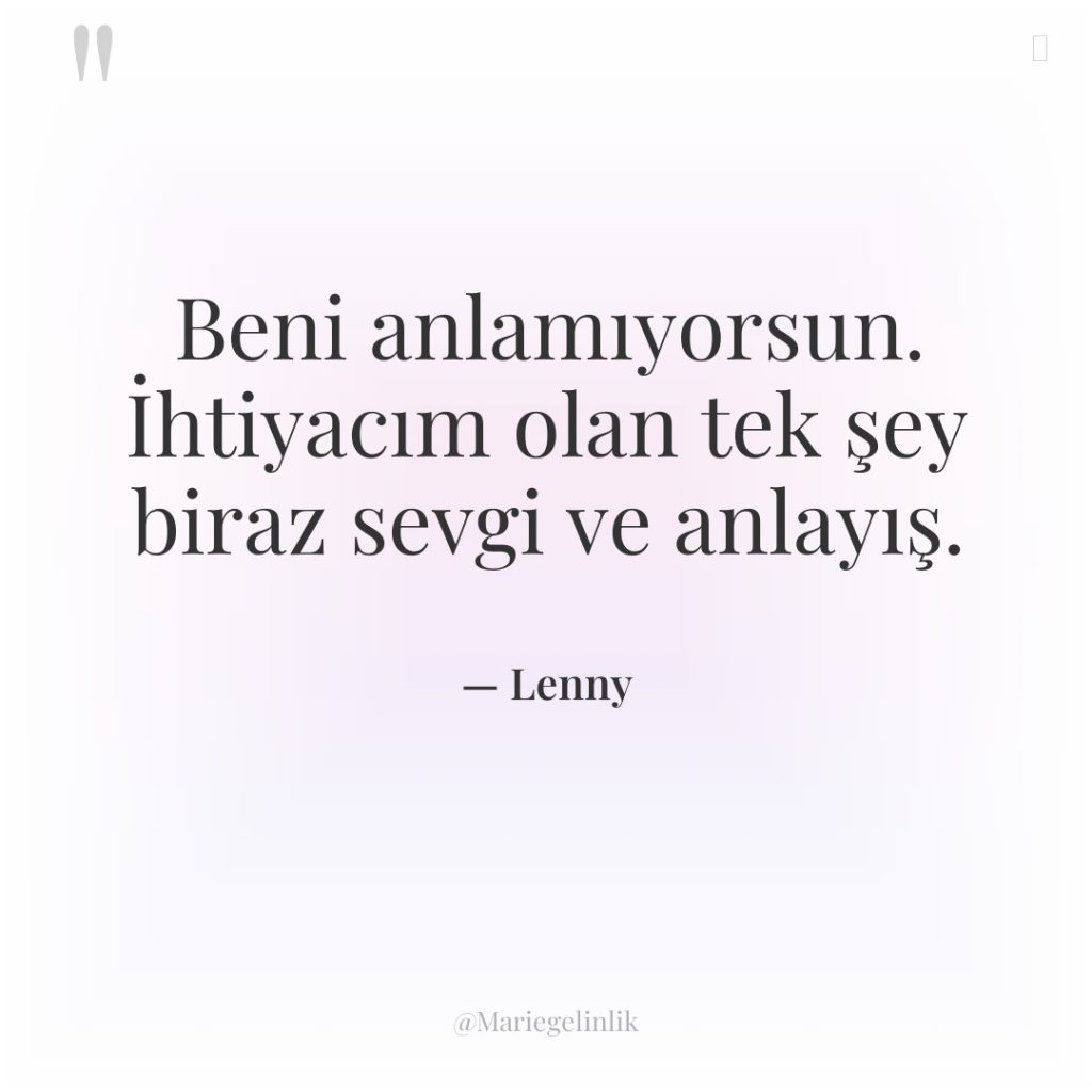 Beni anlamıyorsun. İhtiyacım olan tek şey biraz sevgi ve anlayış.