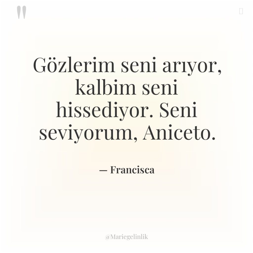 Gözlerim seni arıyor, kalbim seni hissediyor. Seni seviyorum, Aniceto.