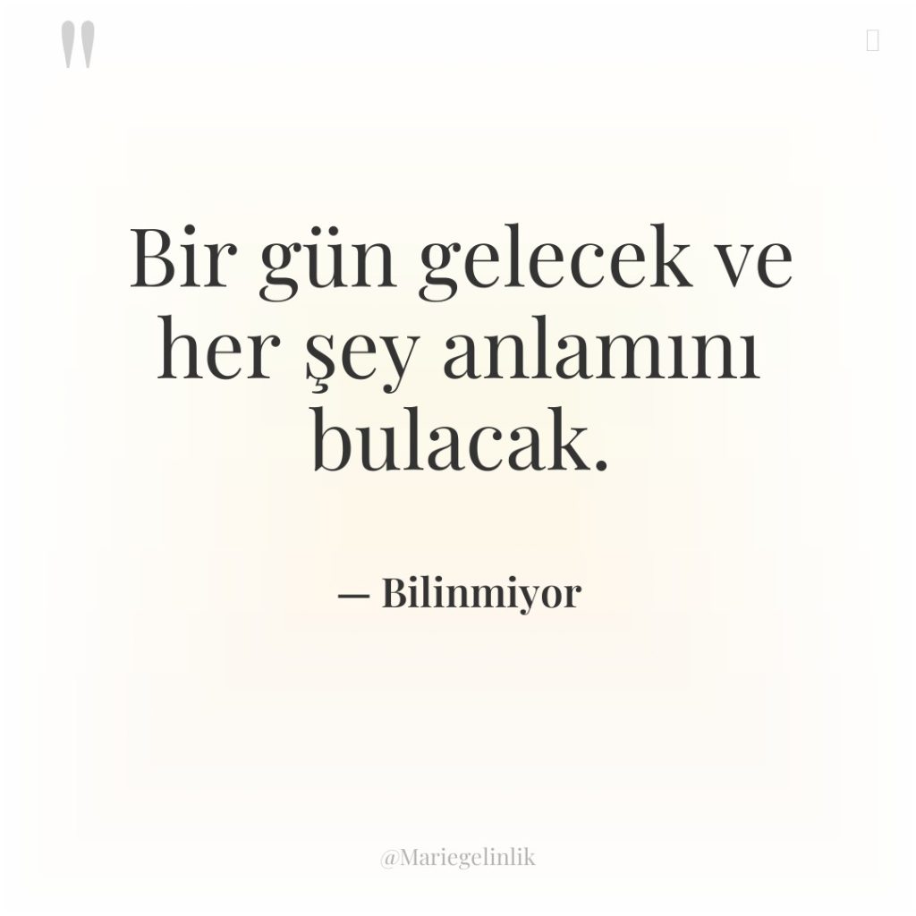 Bir gün gelecek ve her şey anlamını bulacak.