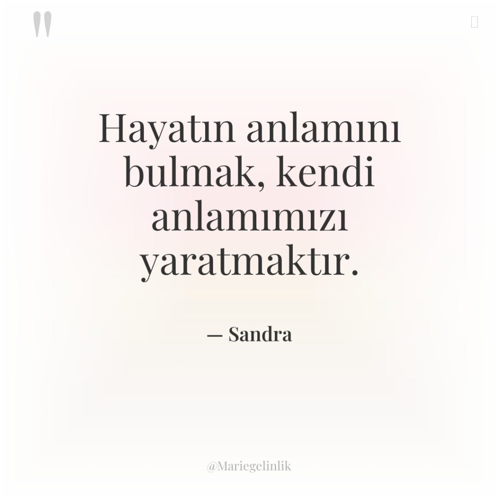 Hayatın anlamını bulmak, kendi anlamımızı yaratmaktır.