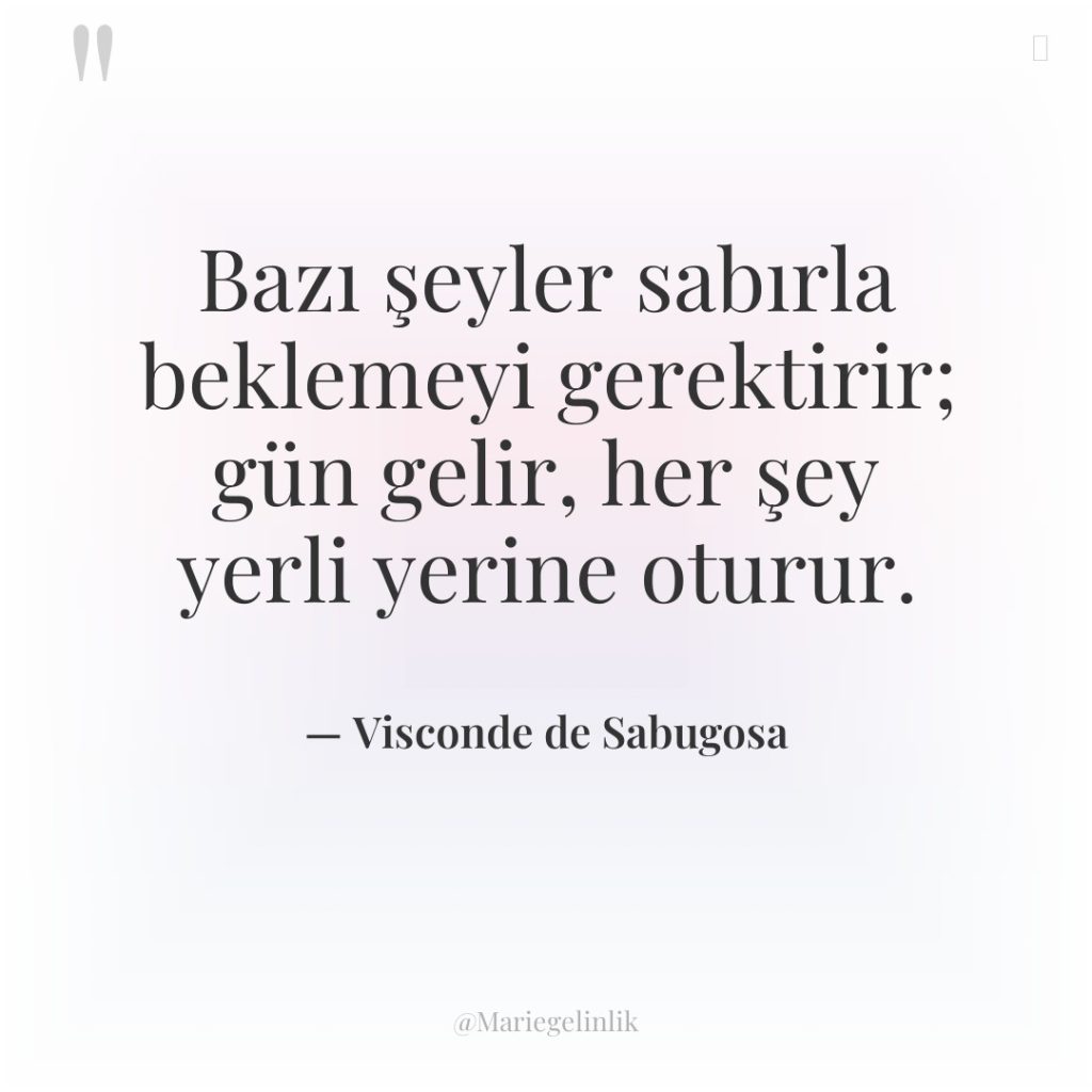Bazı şeyler sabırla beklemeyi gerektirir; gün gelir, her şey yerli…