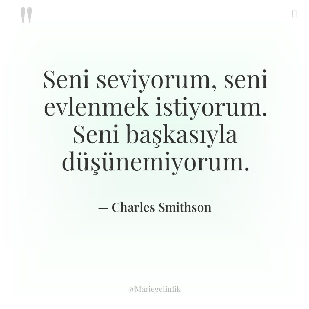 Seni seviyorum, seni evlenmek istiyorum. Seni başkasıyla düşünemiyorum.