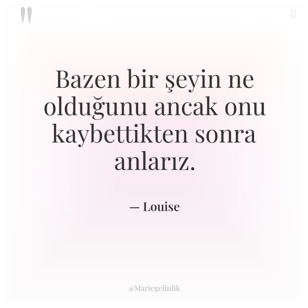 Bazen bir şeyin ne olduğunu ancak onu kaybettikten sonra anlarız.