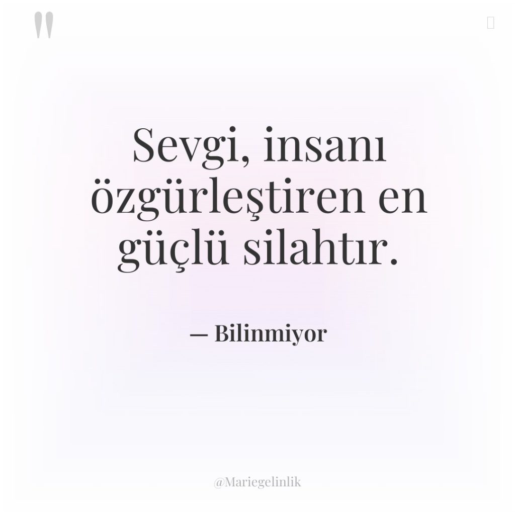 Sevgi, insanı özgürleştiren en güçlü silahtır.