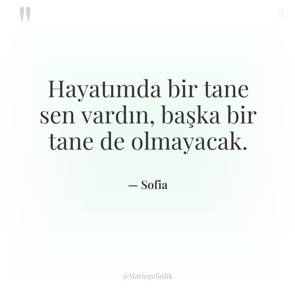 Hayatımda bir tane sen vardın, başka bir tane de olmayacak.