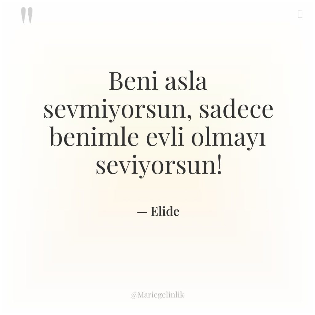 Beni asla sevmiyorsun, sadece benimle evli olmayı seviyorsun!
