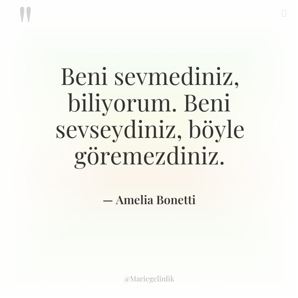 Beni sevmediniz, biliyorum. Beni sevseydiniz, böyle göremezdiniz.