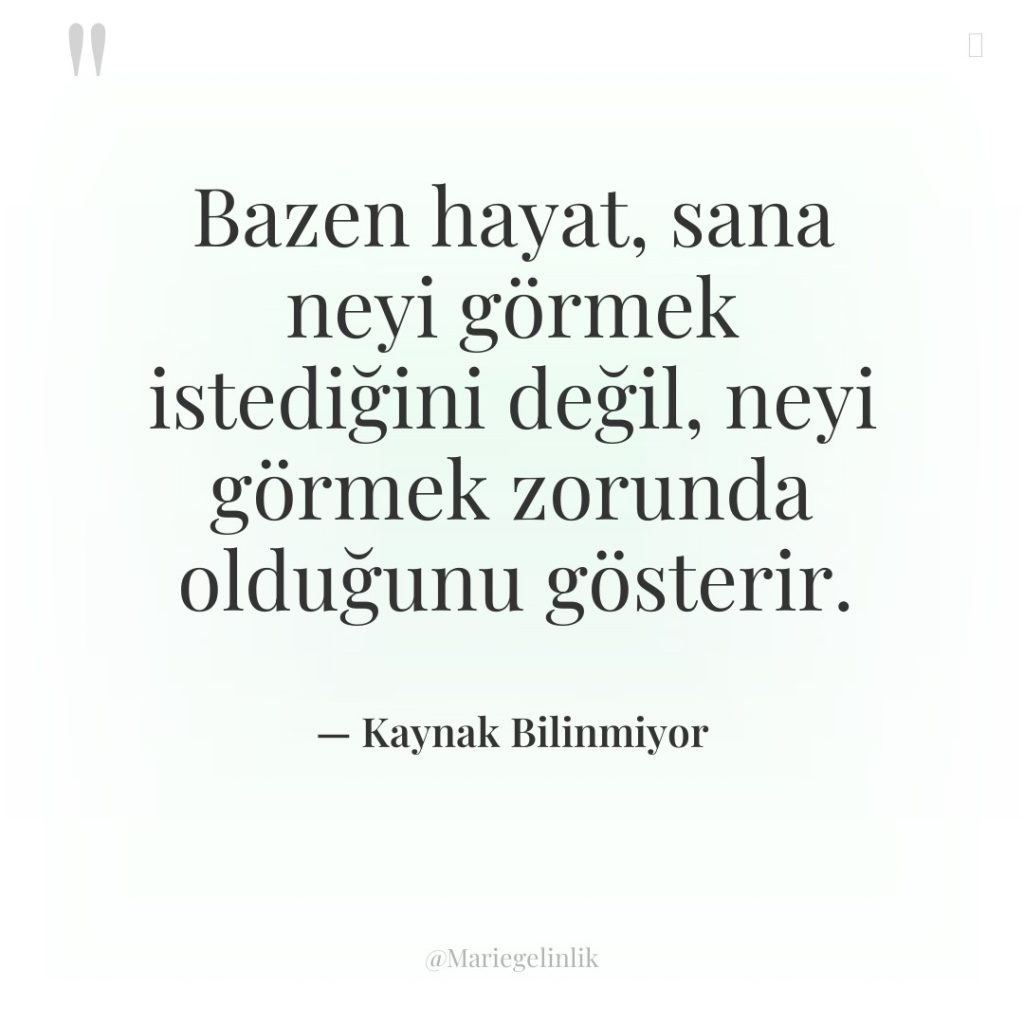 Bazen hayat, sana neyi görmek istediğini değil, neyi görmek zorunda…