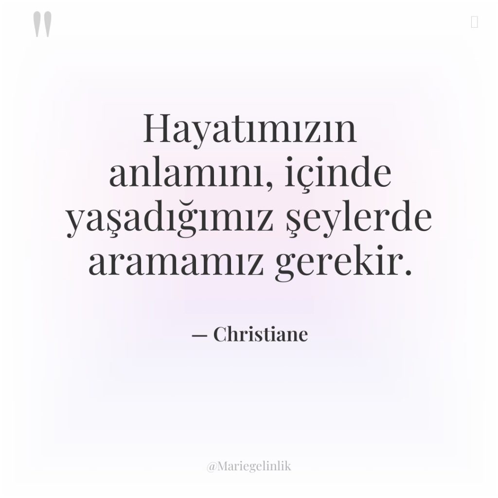 Hayatımızın anlamını, içinde yaşadığımız şeylerde aramamız gerekir.
